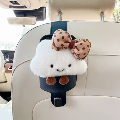 Row Creative Milk Tea Storage – Car cup holder/beverage holder - black-leather-water-cup-holder-with-hook-brown-bow-and-white-clouds