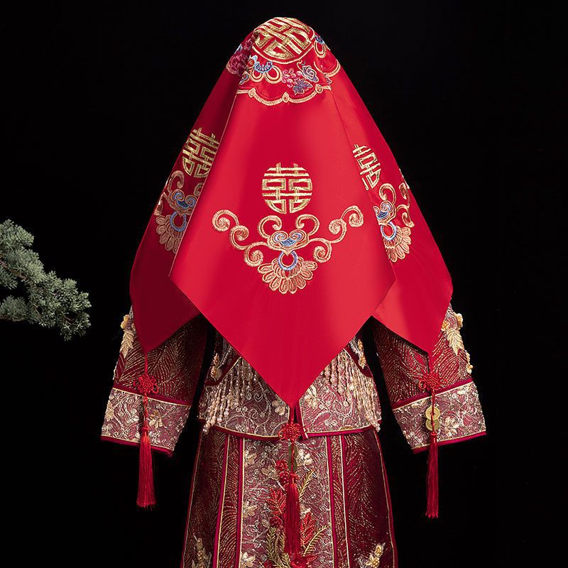 新娘结婚红盖头款中式刺绣网纱喜头礼喜帕头巾秀禾头喜帕