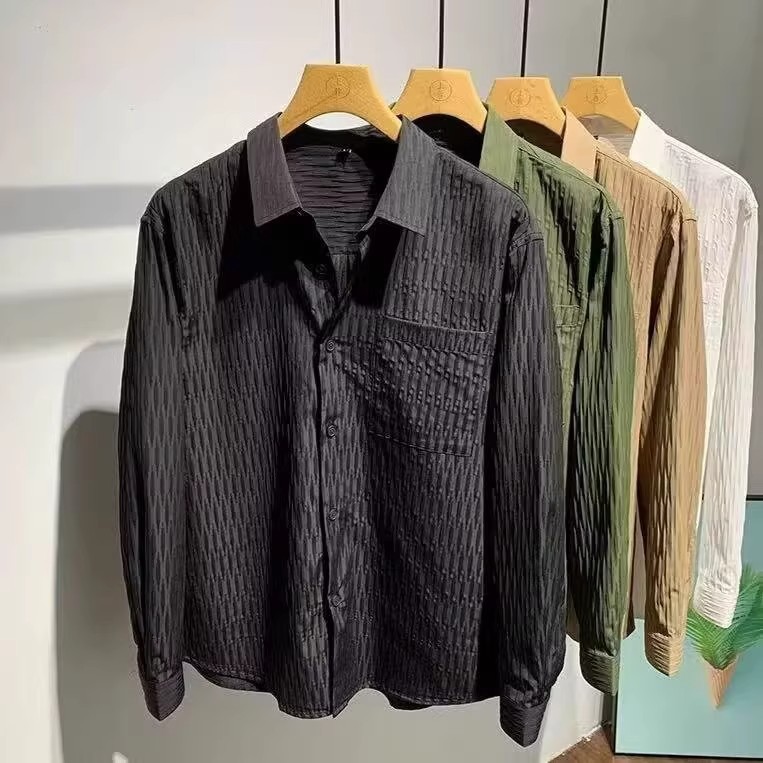 Spring, Autumn and Summer Retro Textured Lapel Shirts, Casual Elegant, Versatile Single Wear Long-Sleeved Shirts, Thin Jackets for Men