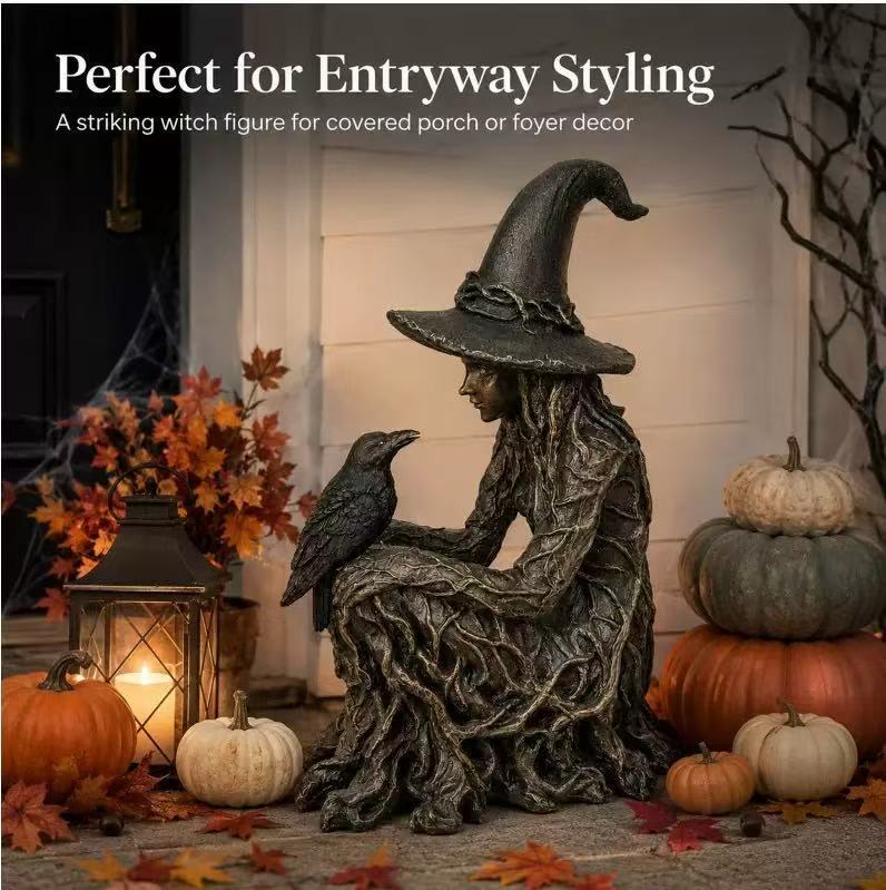 Resin Halloween Witch Statue Ornament Gothic Courtyard Home Decoration
