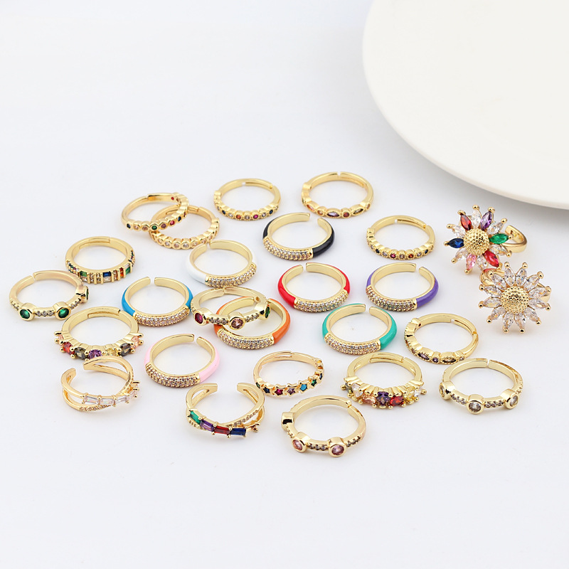 Fashion Round Heart Shape Copper Open Ring Plating Zircon Copper Rings