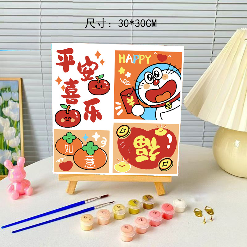 30*30 Oil Paint by Numbers Handmade Cartoon Painting Living Room Hanging Painting DIY Decorative Painting Paint by Numbers Hand-Painted