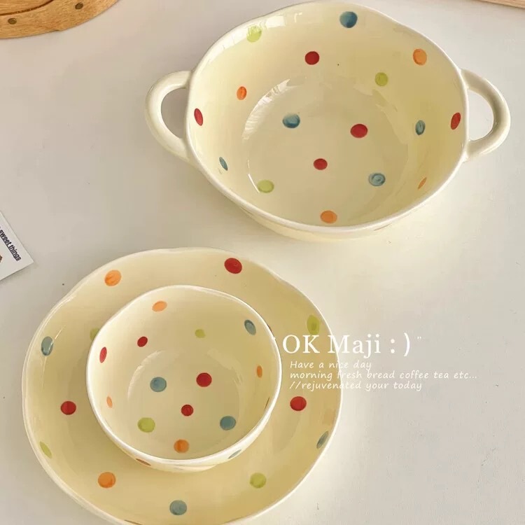 Colorful Bubble Underglaze Ceramic Tableware, High-Looking and Good-Looking Ceramic Bowls and Plates, Large Soup Bowls, Noodle Bowls and Instant Noodle Bowls