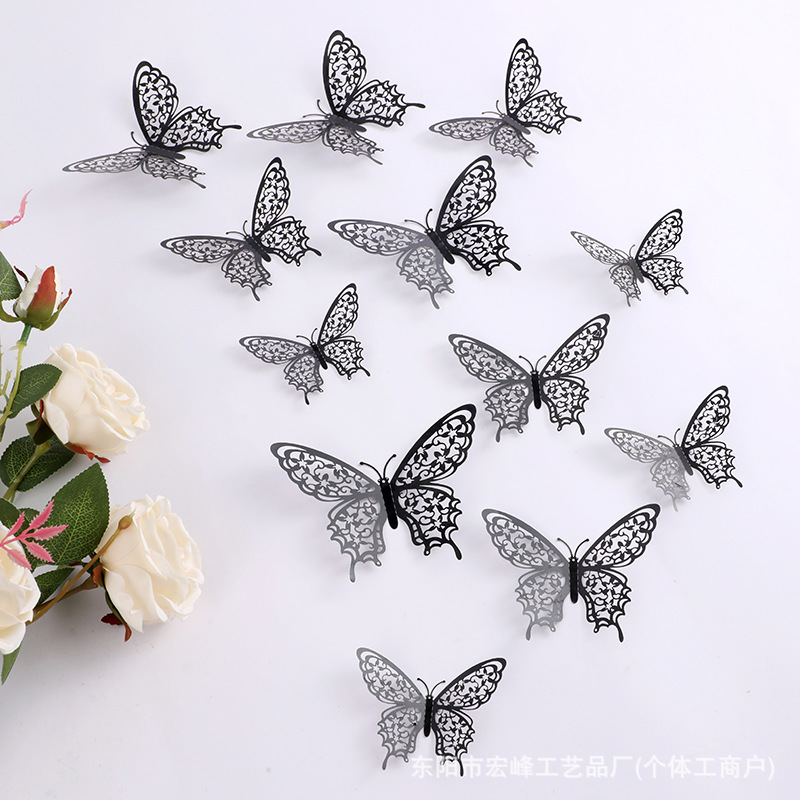 Simulación 3D estereoscópica mariposa pegatinas de pared sala de estar dormitorio decoración de fondo papel pintado decoración del hogar pegatinas creativas al por mayor