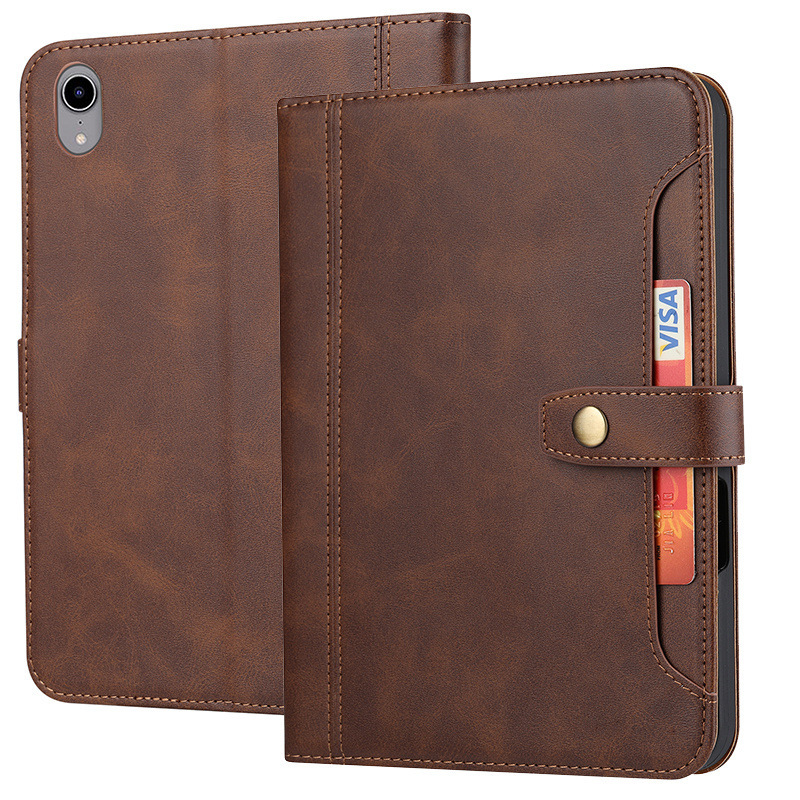 Suitable for iPad Mini6 2021 Retro Calfskin External Card Pen Slot Tablet Case iPad Flip Protective Case