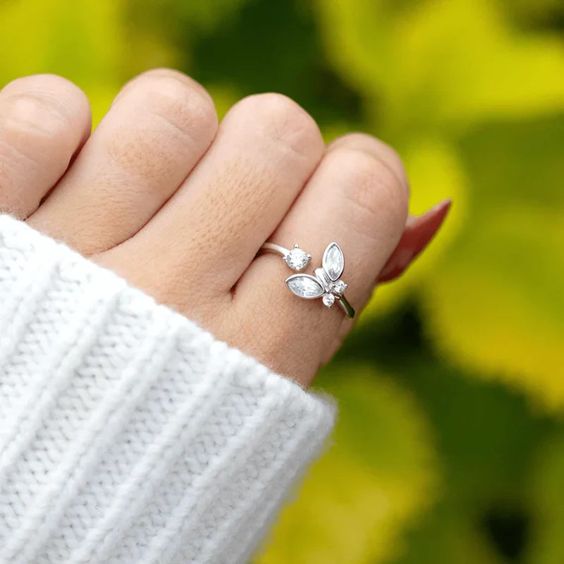 Adjustable Ring Size 1 Piece Quantity Holiday, Date Occasion 925 Sterling Silver Butterfly Open Rings