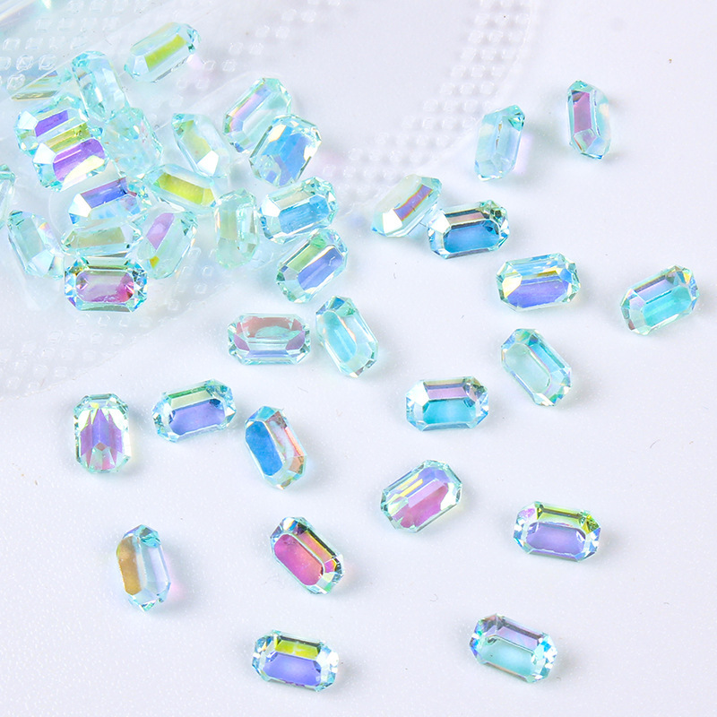 50 piezas de diamantes de imitación cuadrados de color aurora con forma de azúcar y base plana para decoración de uñas, decoraciones de uñas portátiles, diamantes de imitación de colores al por mayor