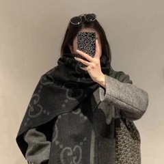 双面字母经典字母g家羊毛围巾保暖流苏秋冬百搭女百搭羊绒披肩新