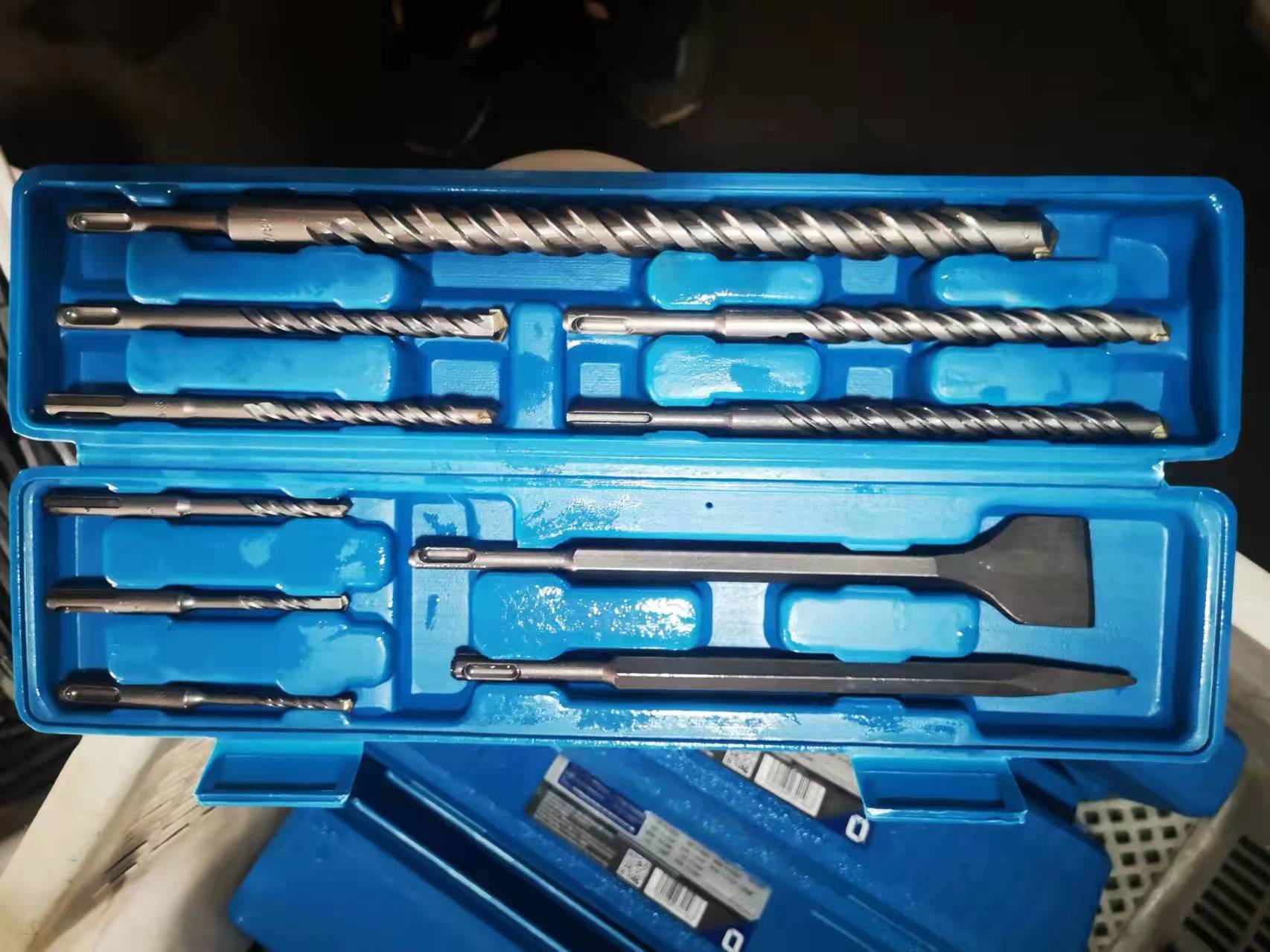 Juego de brocas y cinceles para martillo eléctrico, kit de perforación y demolición con estuche, uso industrial