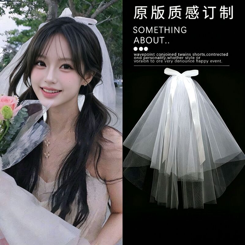 Double-Layer Short Veil with Bow, Hair Accessory for Photo Shoots, Proposal, Engagement, Fairy-Style Bridal Veil Double-Layer Short Veil with Bow, Hair Accessory for Photo Shoots, Proposal, Engagement, Fairy-Style Bridal Veil