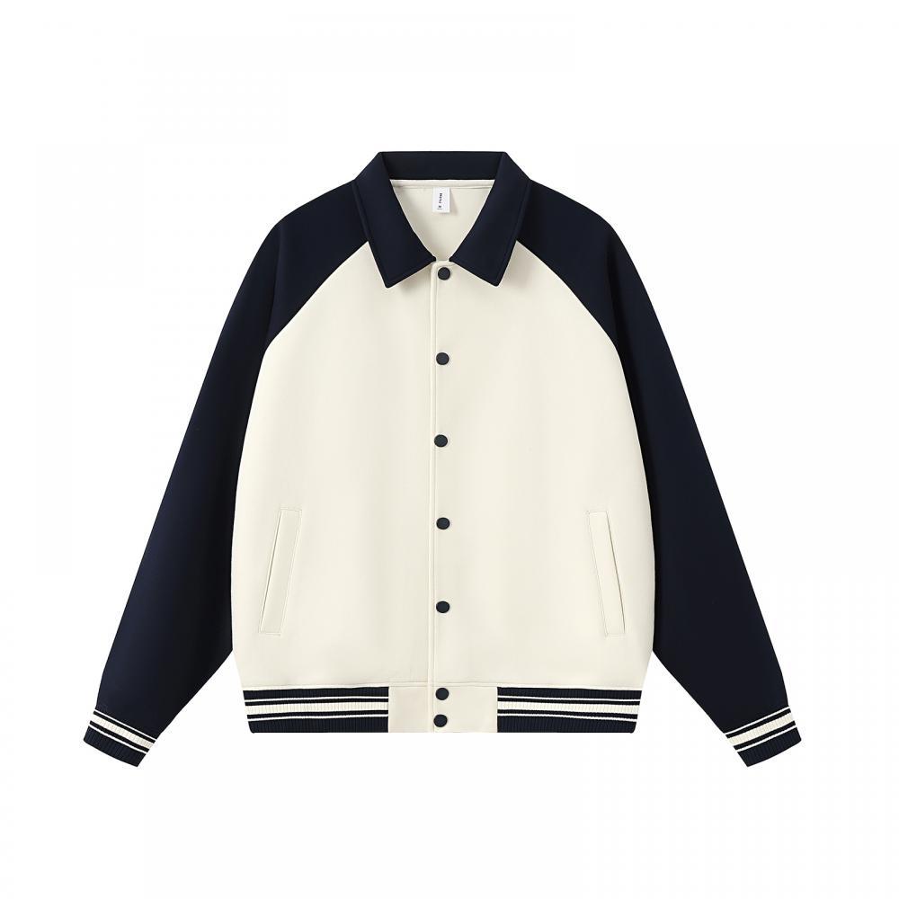9898 # 380G retro-style cotton color-block raglan-sleeve baseball jacket, suitable for spring and autumn, with printed designs and DIY options