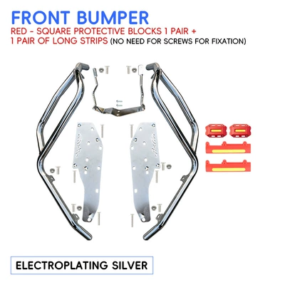 exhaust pipe bumpers, rear rack, Motorcycle bumper - silverenhanced-front-bumper-red-protective-block