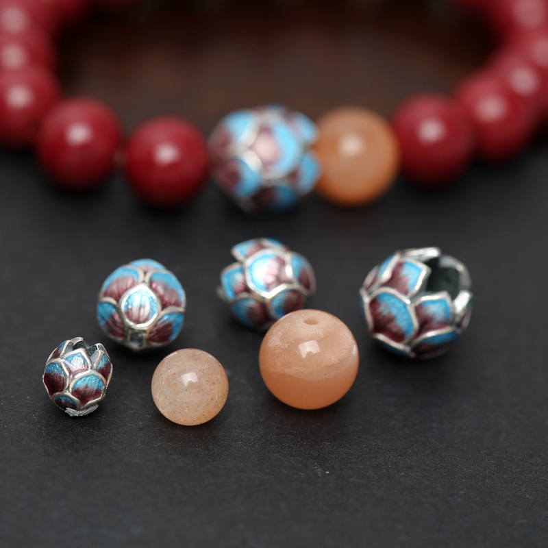 Sun stone bead alloy lotus white dew with cinnabar bracelet accessories purple gold sand loose bead net red lotus wholesale