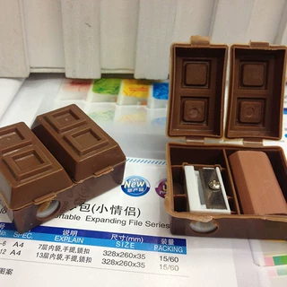 厂家直供仿真巧克力造型卷笔刀橡皮擦组合卡通削笔器学生礼品奖品