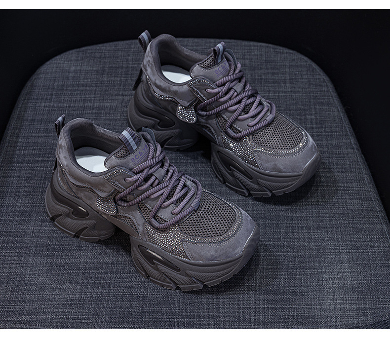 Giày sneaker nữ chunky đế dày tăng chiều cao, phong cách năng động, đế đệm khí — M2957 màu nâu, M2957 màu xám, M2957 màu đen chi tiết 28