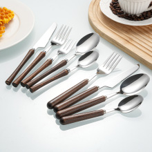 胡桃木304不锈钢刀叉勺复古木柄餐具甜品勺子叉子小蛮腰牛排刀叉
