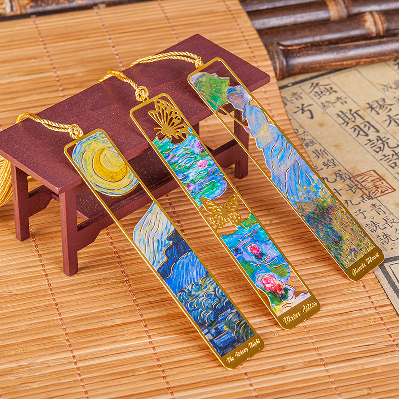 oil painting metal bookmark new year exquisite cultural and creative famous painting gift set customized student creativity commemorative gift wholesale