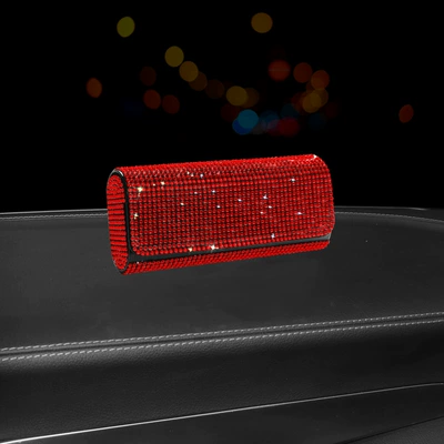 Car Glasses Clip/Bill Clip Full of Diamonds, High-End Sun - red-diamond
