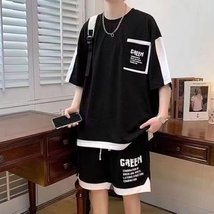 Summer Youth Short-sleeved Sports suit Men's Two-piece Set Plus Large Size Student Leisure Fashion Brand Handsome Set