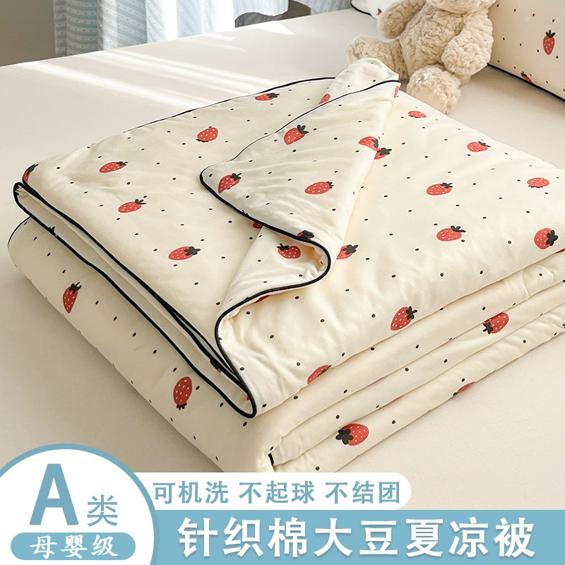 Трансграничное трикотажное хлопковое летнее одеяло, летнее прохладное одеяло из соевого волокна, одеяло с кондиционером, контрастное хлопковое одеяло с принтом, детское одеяло