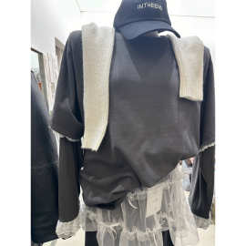 现 2025秋季新款韩国东大门甜美休闲蕾丝拼接落肩长袖T恤