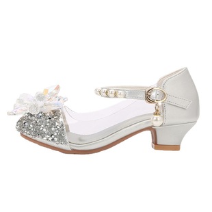 2023 Spring and Autumn new children's Cinderella crystal shoes Korean EBAY girls' leather shoes middle and big children's high heel performance shoes