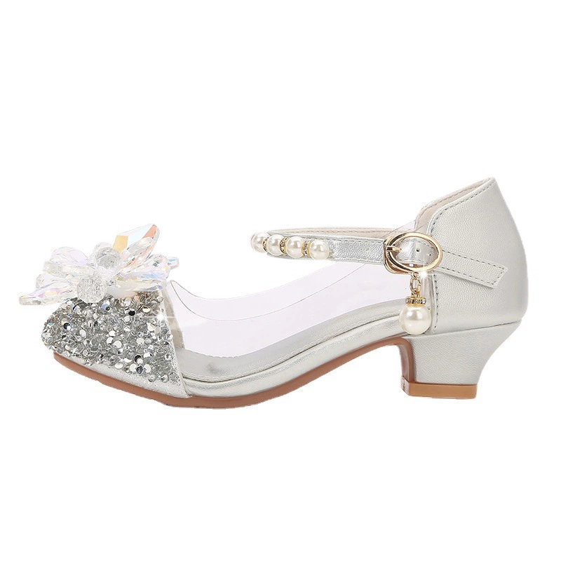 2023 Весна и осень новые детские туфли с кристаллами Золушки Корейская кожаная обувь для девочек EBAY, обувь для средних и больших детей на высоком каблуке