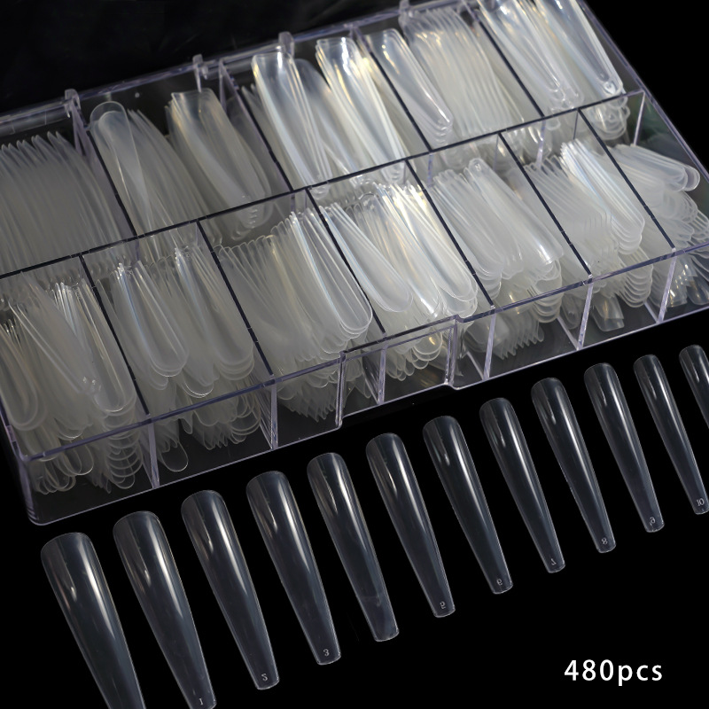 Pieza de uña de Manicura en caja transparente natural 480 piezas uñas falsas Pieza de uña europea y americana pieza de uña de palo completo pieza de uña de color sólido
