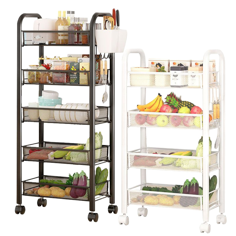Cocina y baño sala de estar estante de almacenamiento de piso estante de acero al carbono multicapa móvil carro de salón de belleza