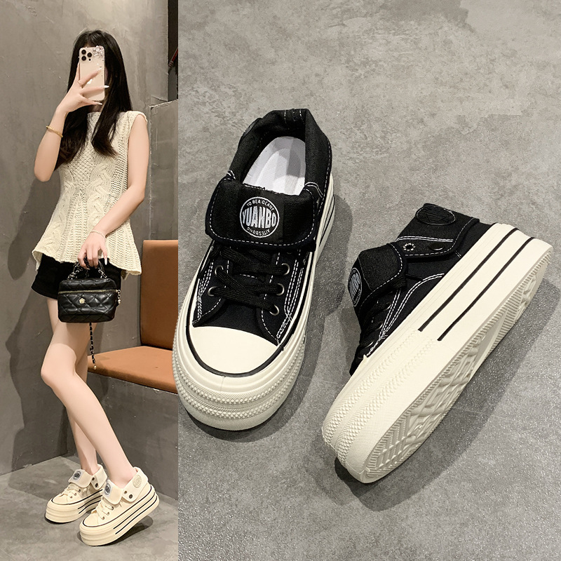 2025 봄 신상 여성용 두꺼운 밑창 하이탑 캔버스 슈즈, 여성용 키높이 운동화를 위한 틈새 다용도 스포츠 및 캐주얼 슈즈