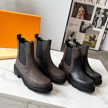 新款欧美大牌高品质德国法国美国中东俄罗斯时尚简约松紧真皮短靴