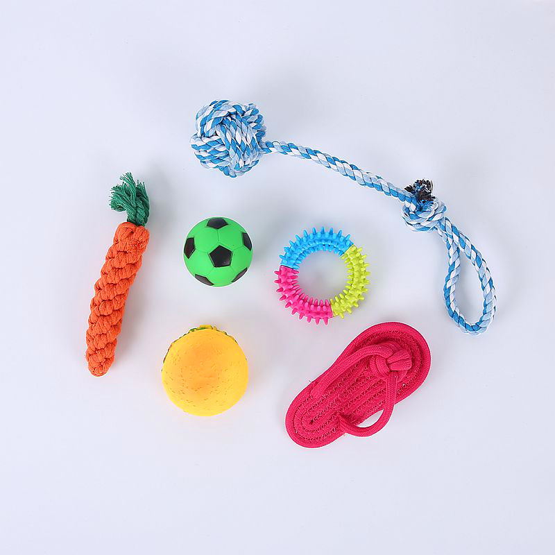 Los fabricantes suministran combinación de juguetes para mascotas, juego de 10 piezas, juguetes para mascotas tpr, juguetes molares de cuerda para perros Corgi