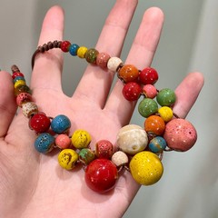 新中式复古彩色陶瓷串珠项链女民族风长款毛衣链小众设计感锁骨链
