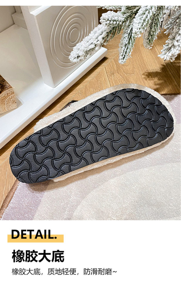 Dép nửa gót bít mũi lông xù kiểu Birkenstock cổ điển cho nữ, mũi tròn — Màu nâu, Màu trắng sữa, Màu đen chi tiết 8