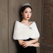 新娘结婚毛披肩 婚纱礼服敬酒服保暖披风婚庆礼仪外搭 黑/红/白色