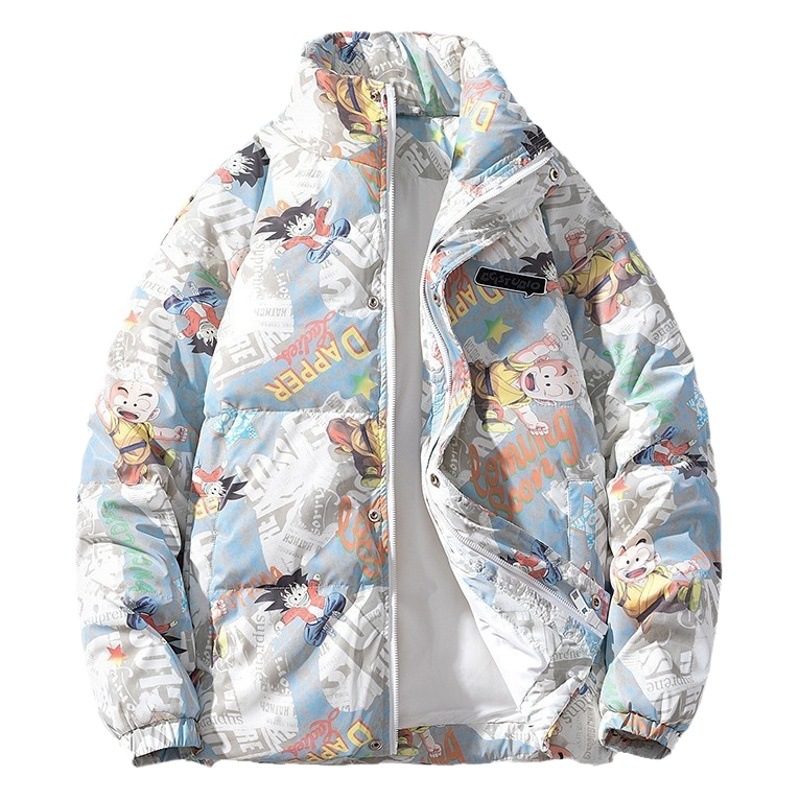 NASA Dragon Ball creativo graffiti stand collar abajo chaqueta hombres pareja invierno cálido engrosada 90 pato blanco abajo marea