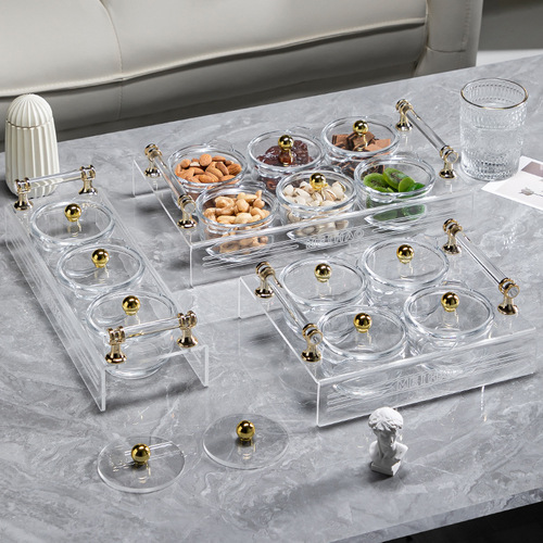ins light luxury glass dried fruit dish round compartment tray cake fruit snack snack plate European style platter with lid