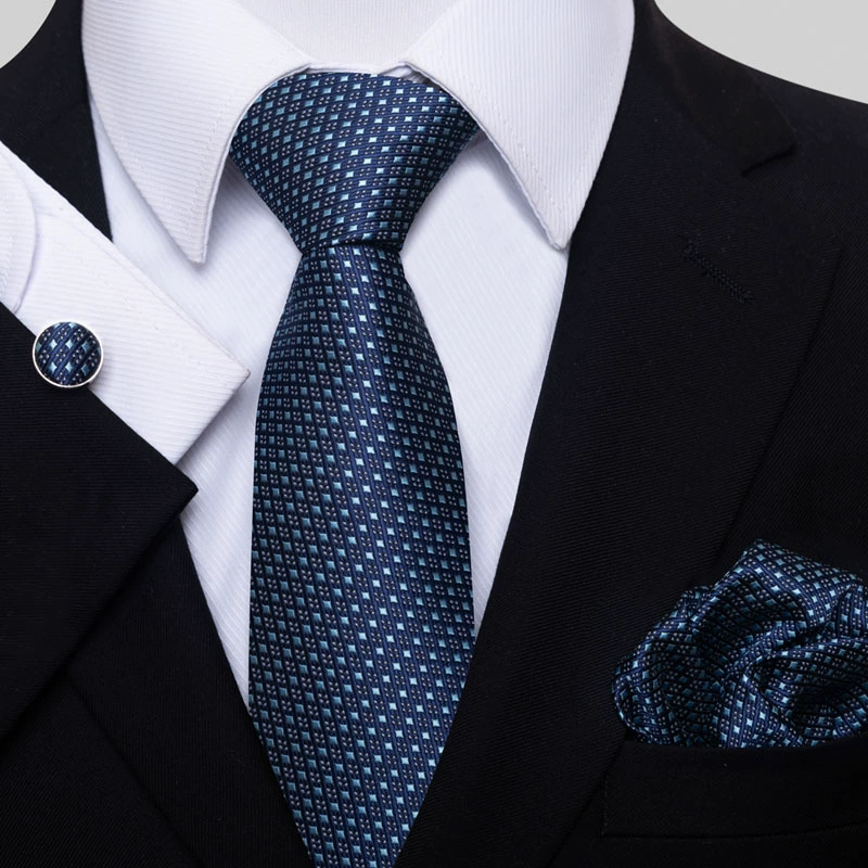 Ready stock solid color polka dot plaid tie wholesale solid color men's tie tie cufflinks pocket square set 8cm