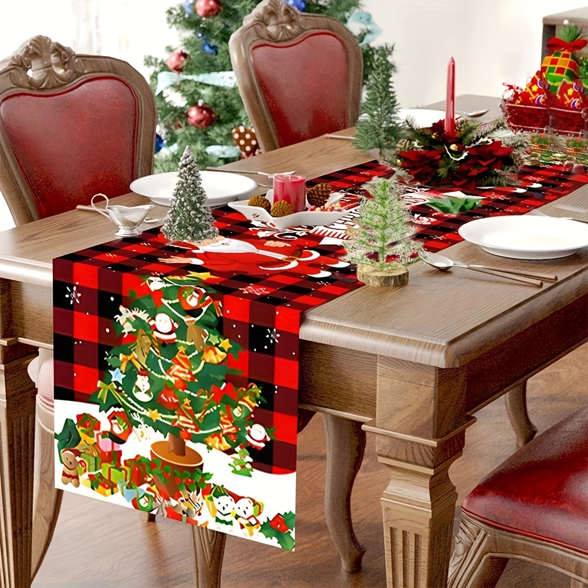 Nuevos productos transfronterizos, banderas de navidad, fiesta de la Mesa temática navideña, ambiente de fiesta, mantel decorado por Papá Noel
