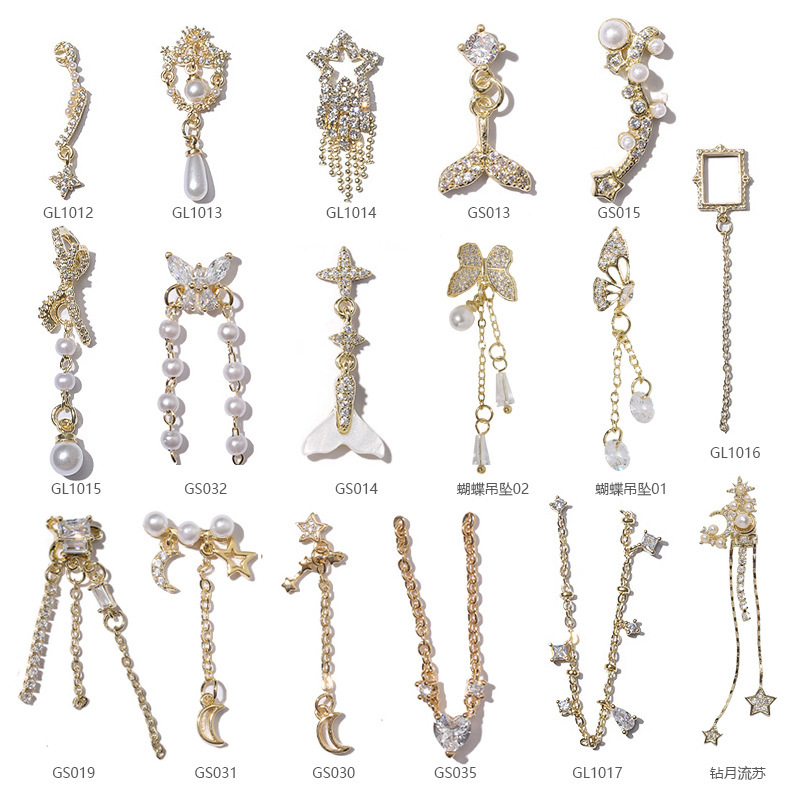 New Year nail diamond accessories wholesale light luxury internet celebrity chain bow Pearl zircon butterfly pendant nail decorations New Year nail diamond accessories wholesale light luxury internet celebrity chain bow Pearl zircon butterfly pendant nail decorations