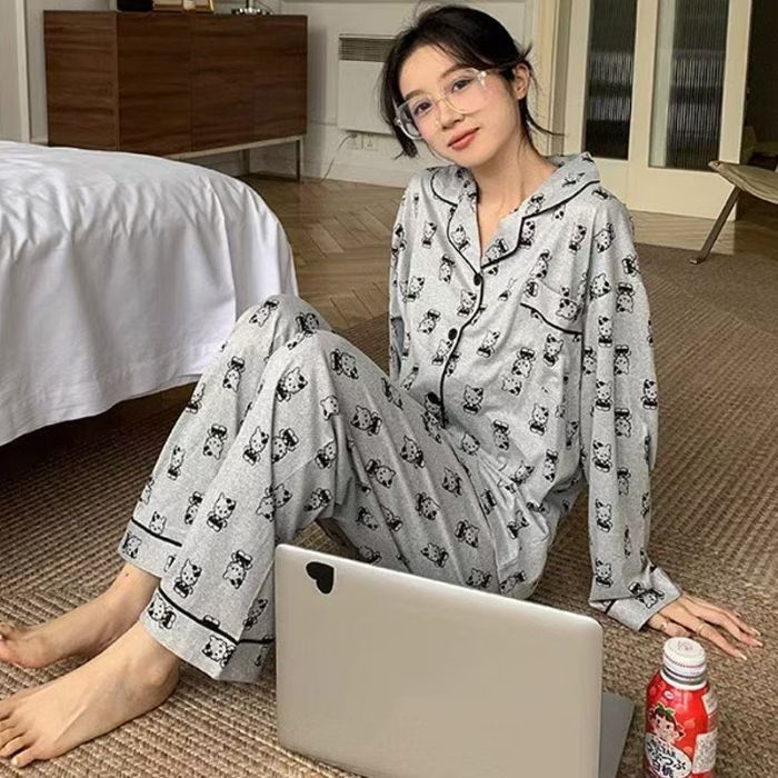 Pijamas de algodón nubes al por mayor transfronterizos primavera y otoño nuevos pantalones de manga larga de dibujos animados cardigan se pueden usar con ropa de casa
