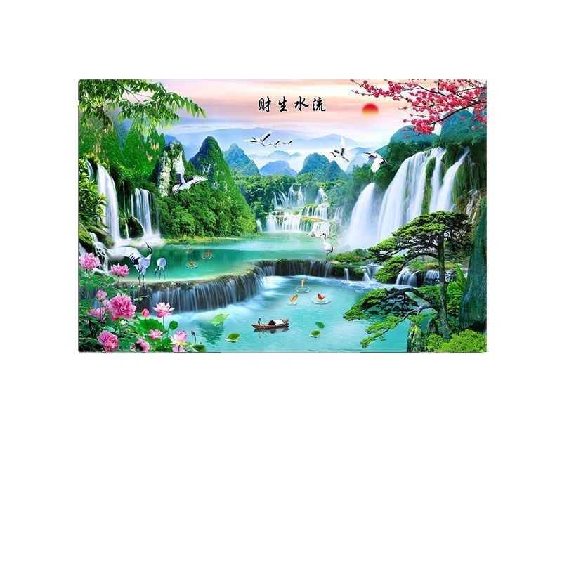 流水生財風景ポスター山水画壁貼りリビング装飾壁掛け絵テレビ背景壁自己貼り付け絵|undefined
