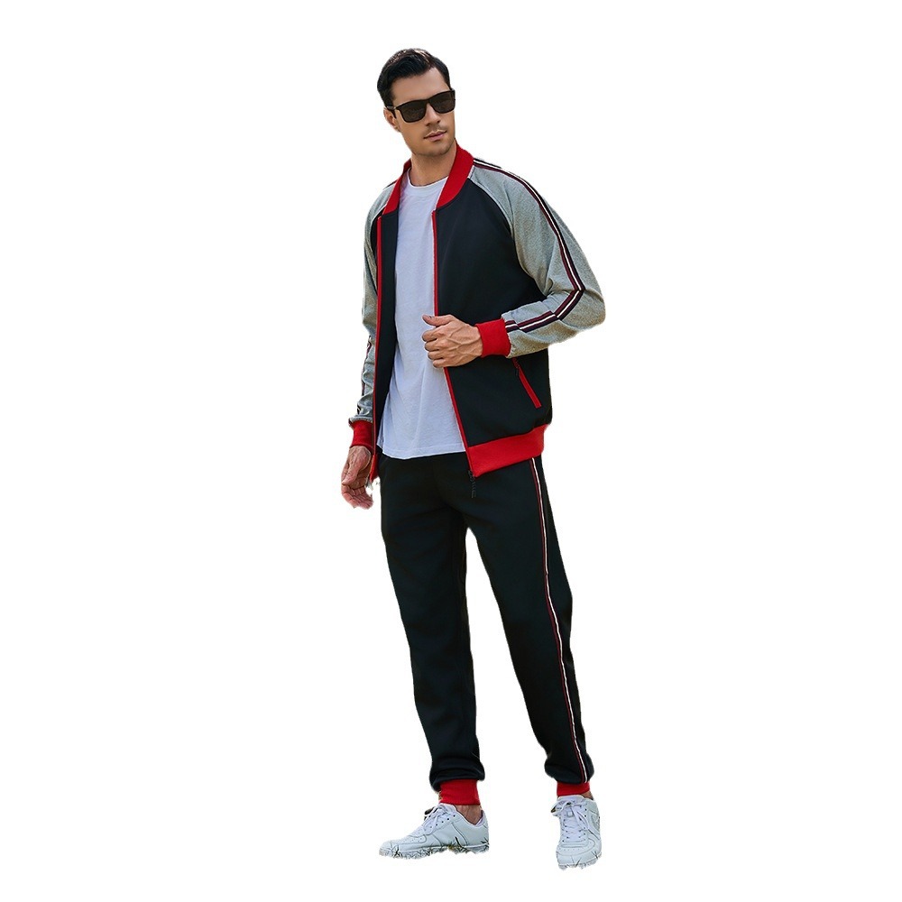 Herrenbekleidung Freizeitanzug Herren Retro Campus Style Casual Sports Zweiteiliger Cartoon-Abzeichen-Strickjacke-Sportanzug_voghion.com