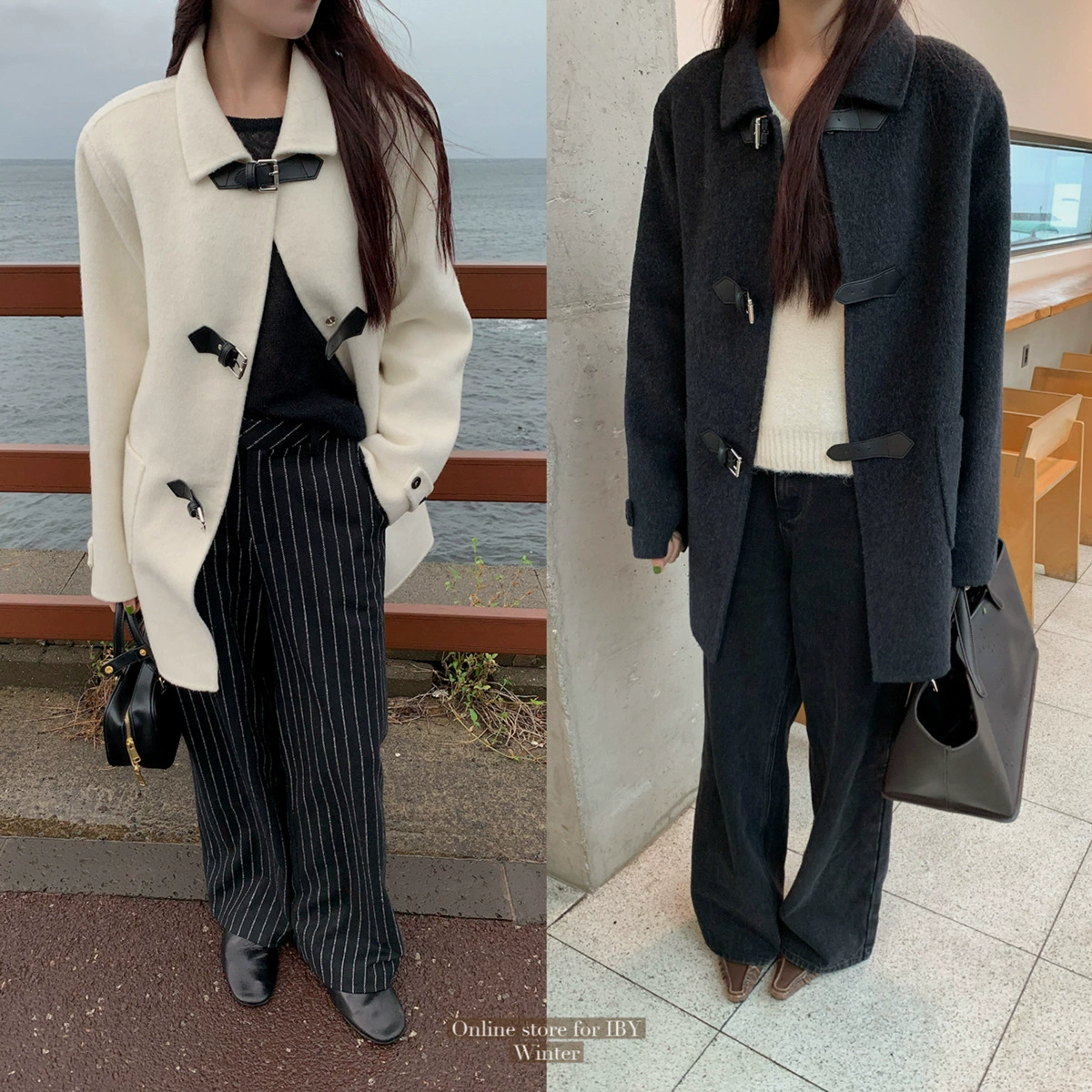 【Без возможности возврата или обмена】Стильное женское шерстяное пальто с кожаной пряжкой на лацканах, высококачественное двустороннее зимнее шерстяное пальто