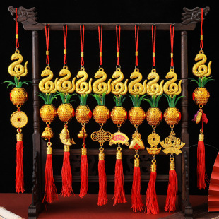 2025 New Plastic Zodiac Snake Festive Small Pendant Plant Pineapple Decoration Year of the Snake Golden New Year Spring Festival Hanging Ornaments