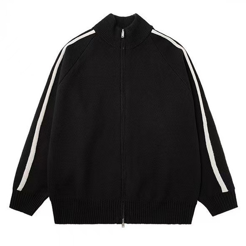 Explosiones transfronterizas de tamaño grande europeo a rayas cardigan jersey suéter chaqueta de hombre con cremallera fábrica de cuello vertical al por mayor