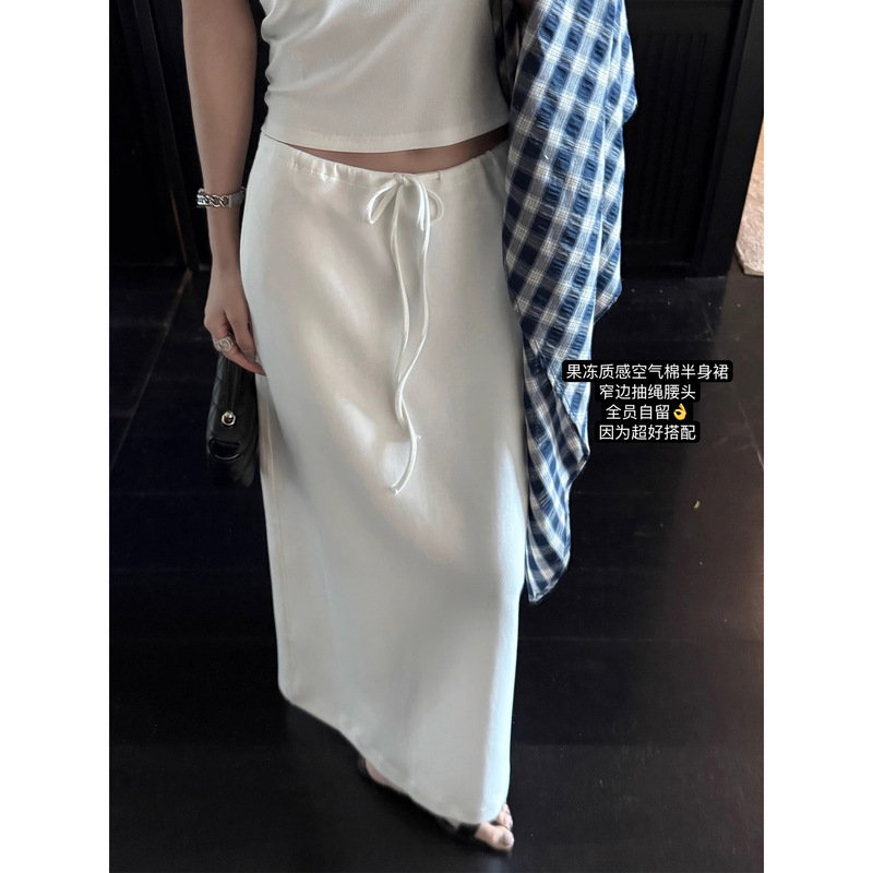 3565 # Superniniyy Jelly Skirt with Narrow Waist, Back Slit, Drawstring, Slimming and Elegant Long Skirt 3565 # Superniniyy Jelly Skirt with Narrow Waist, Back Slit, Drawstring, Slimming and Elegant Long Skirt
