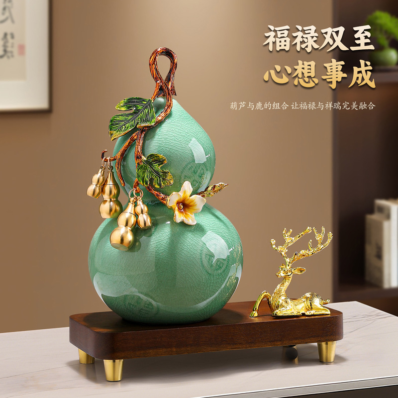 新福禄双全琺瑯彩陶器ひょうたん オフィス高級リビングルーム 財運を呼び込む 新中式 テレビ台・ワインキャビネット装飾|undefined