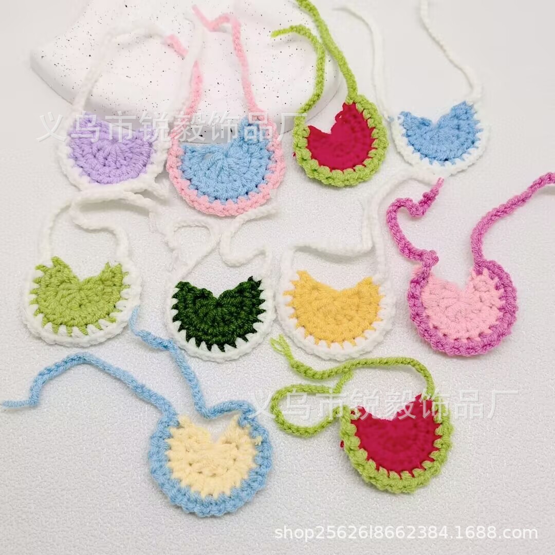 13 × 6cm Strap Finished Doll Bib Plush Doll Satchel Bib Handmade Knitted Clothing Accessories