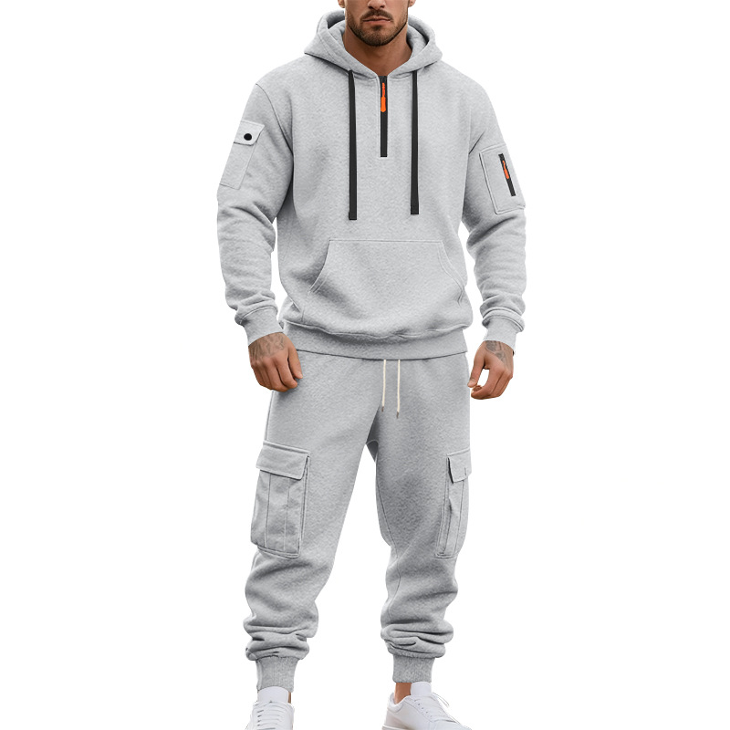 American Autumn And Winter Heavy Loose Men's Tooling Outdoor Commuting Casual Fleece Warm Sweater Tooling Sweatpants Set_viptrois.com